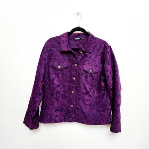 MULTIPLES Women's Size Medium Purple Cropped Long Sleeve Button Down Jacket